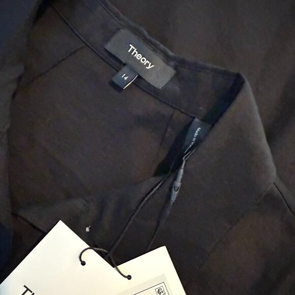 New Theory Black Linen Button Front Dress Linen Size 14 L NWT - Picture 7 of 7